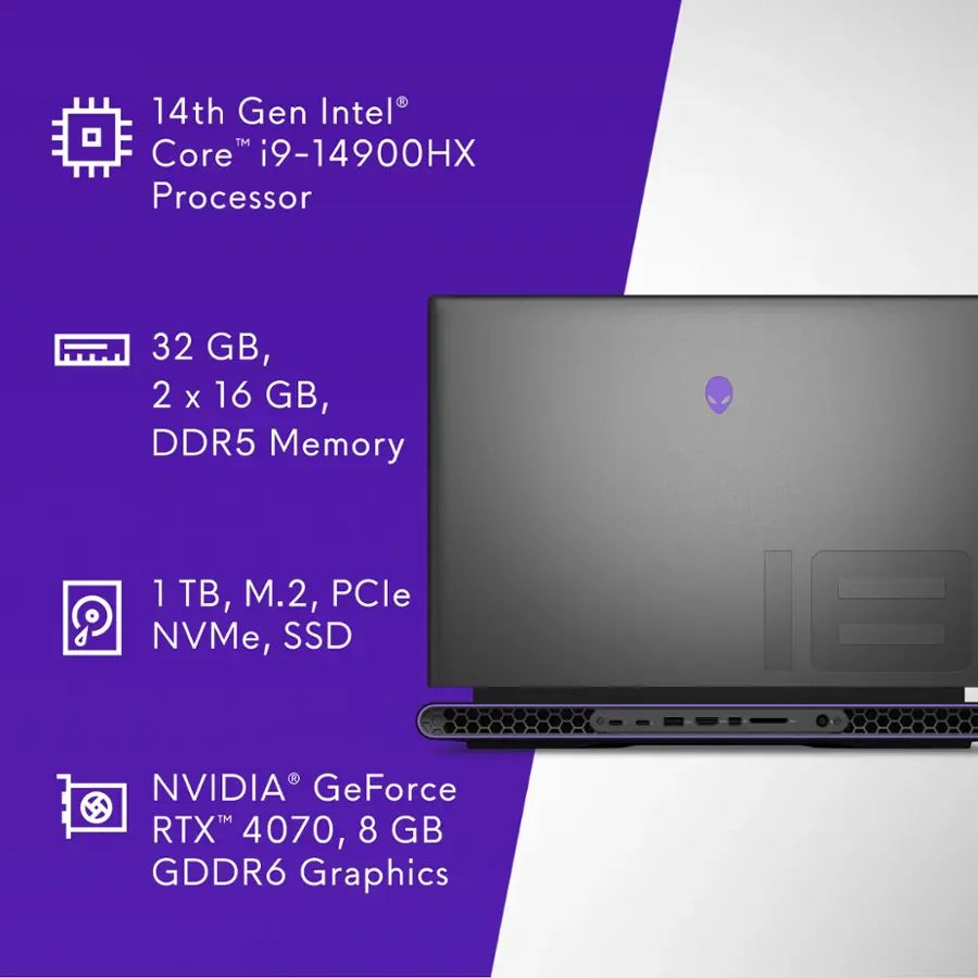 Alienware M18 R2 Gaming Laptop - 18" 165Hz WQXGA - i9-14900HX - 32GB RAM - RTX 4070 - 1TB SSD - AWM18R-9494BLK-PUS