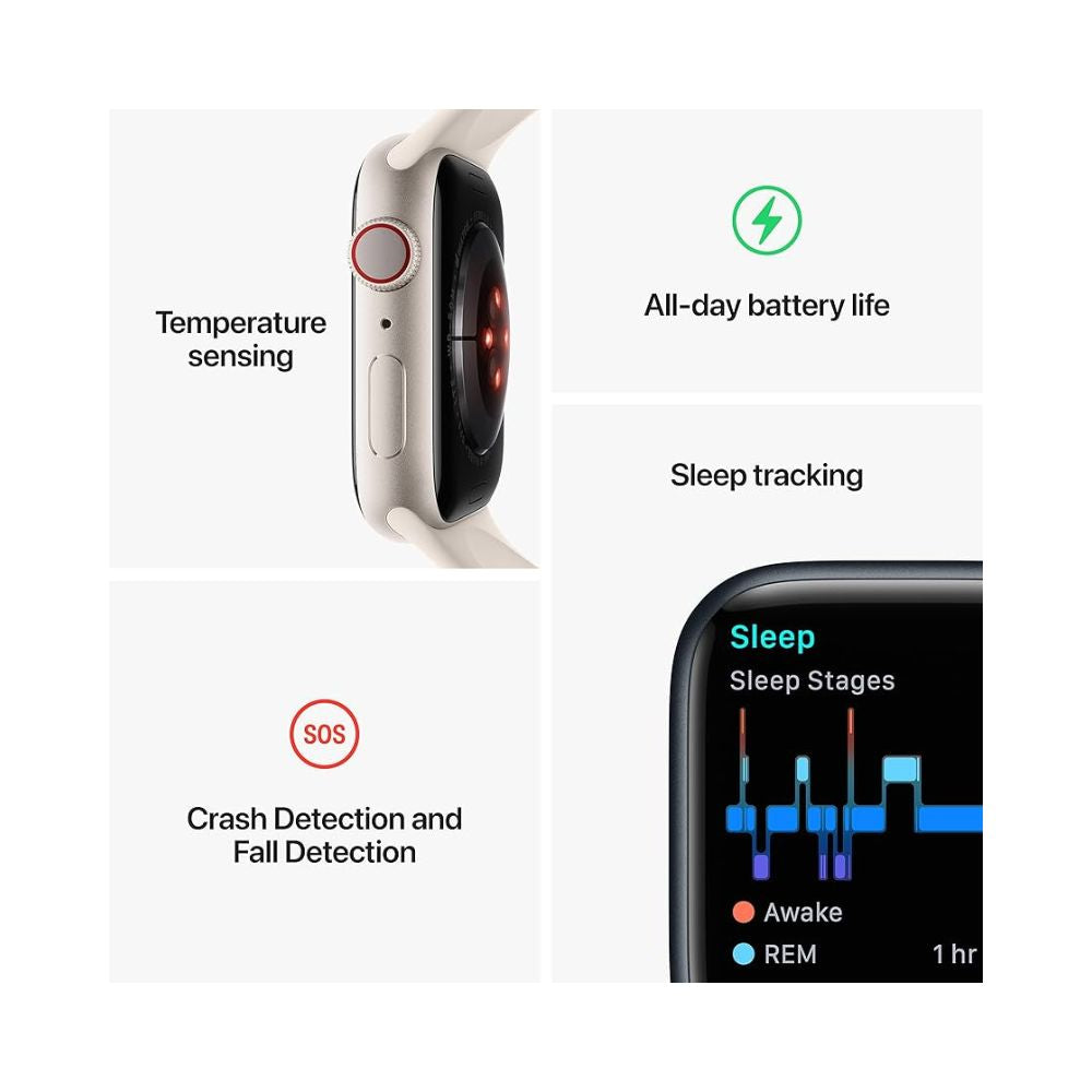 Apple Watch Series 8 GPS+Cell 45mm Starlight Aluminum Case - Starlight Sport Band - M/L - MNVQ3LL/A