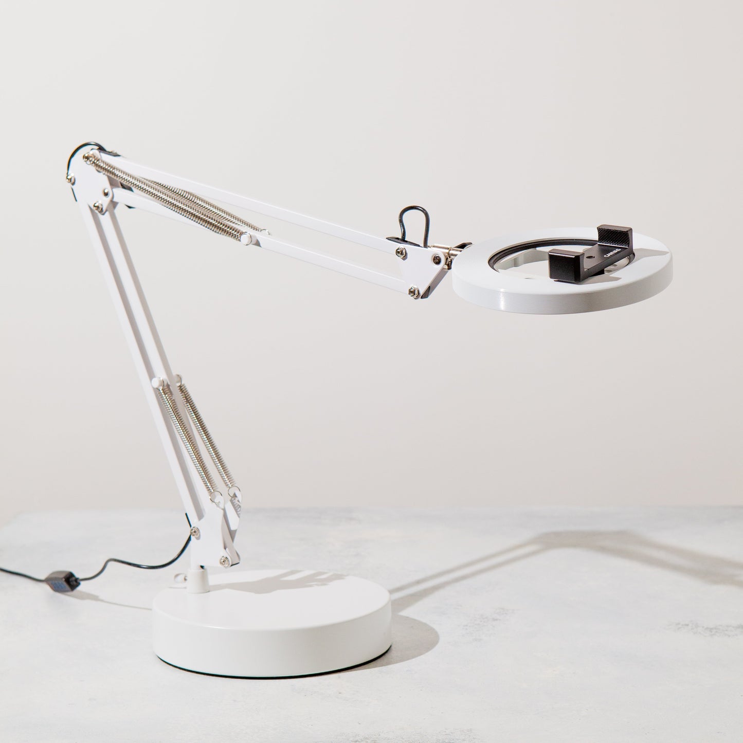 White Canvas Lamp with Weighted Matte Metal Base