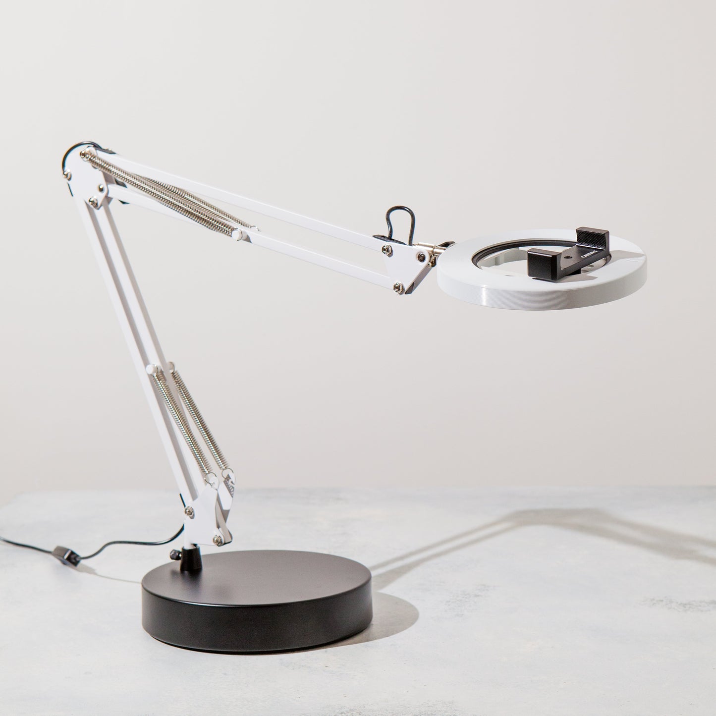 White Canvas Lamp with Weighted Matte Metal Base