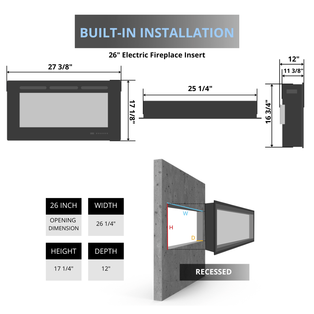 Amantii 26-Inch to 48-Inch Traditional Built-in Smart Electric Fireplace Insert