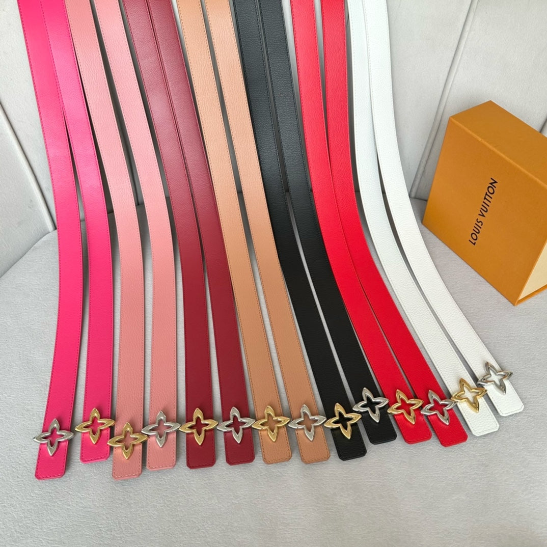 LV MINI FLOWERGRAM 30MM REVERSIBLE BELT IN BLACK CALFSKIN SILVER HARDWARE
