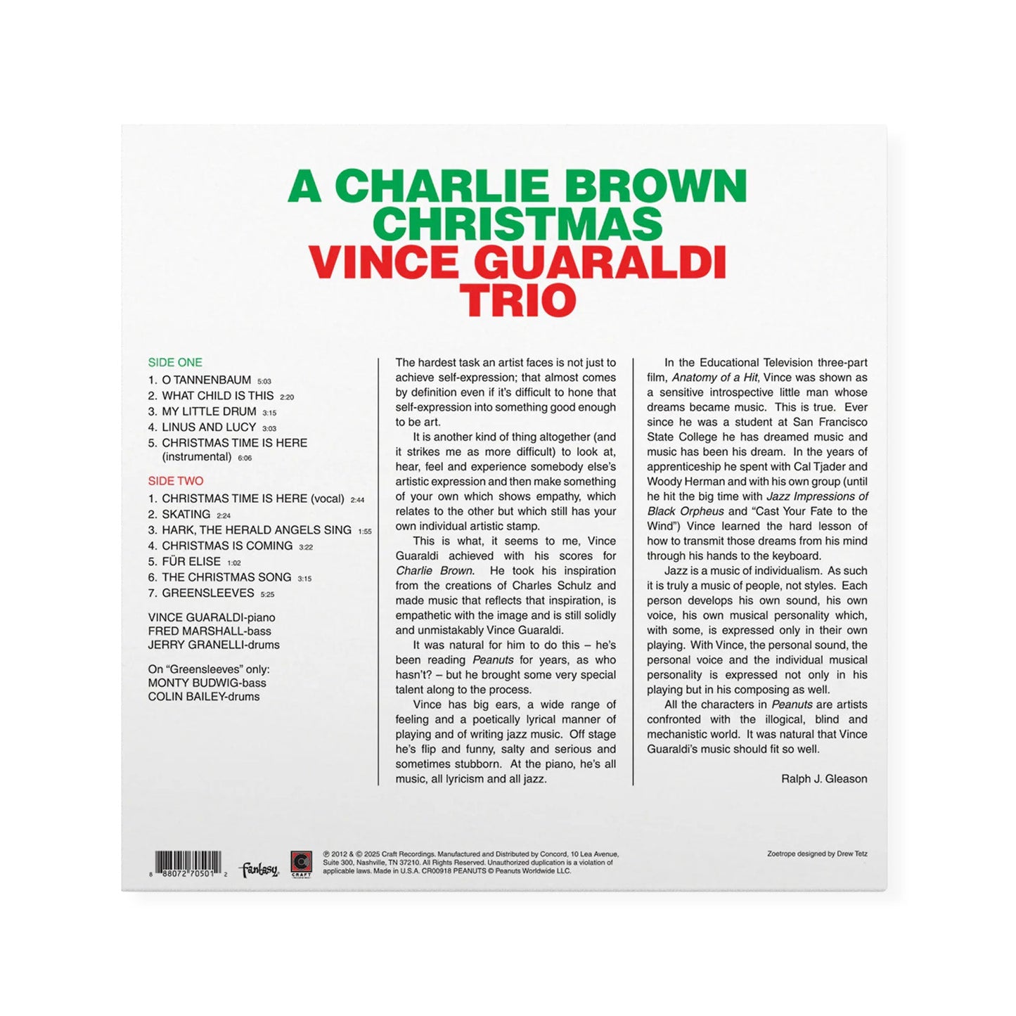 Vince Guaraldi Trio: A Charlie Brown Christmas (Zoetropic) Vinyl LP - PRE-ORDER