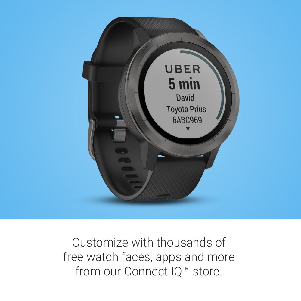 Garmin Vivoactive 3 43mm Slate Stainless Steel with Black Case w/ Black Silicone Band - 010-01769-11
