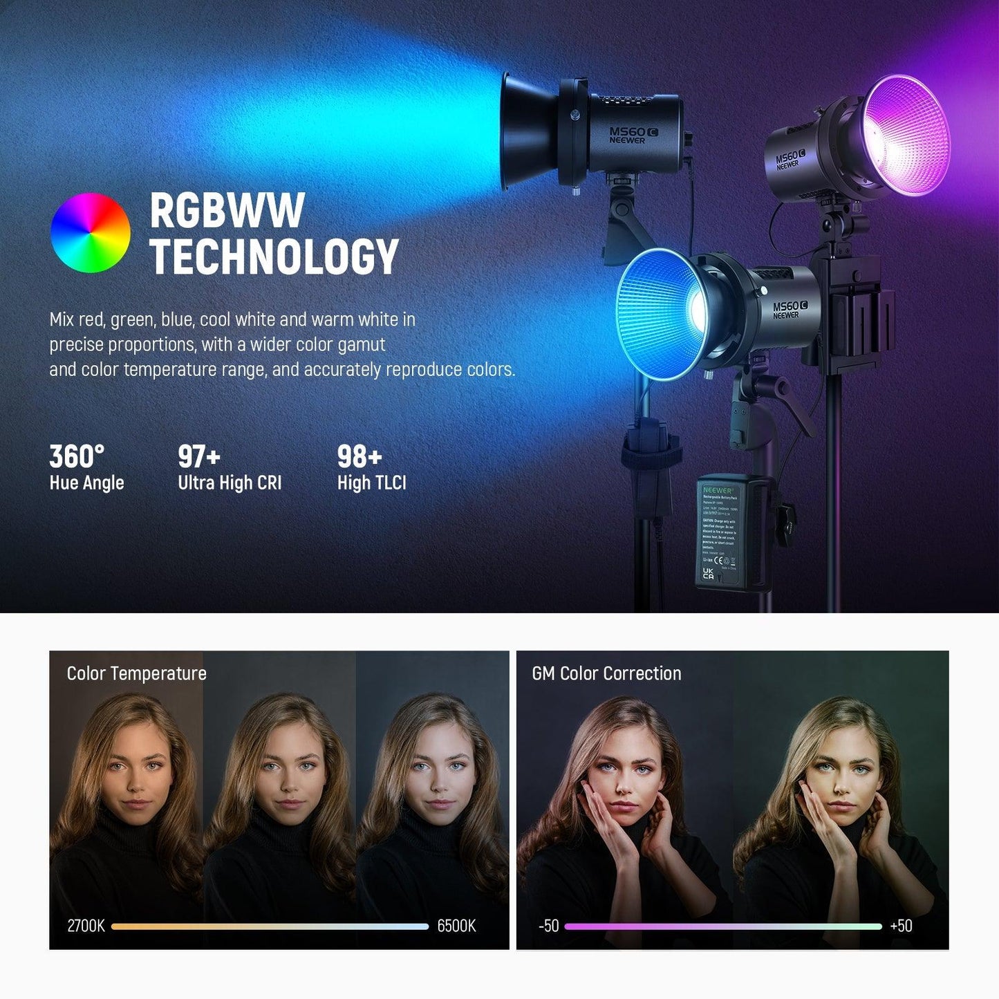 NEEWER MS60C RGB LED Video Light Handheld Spotlight