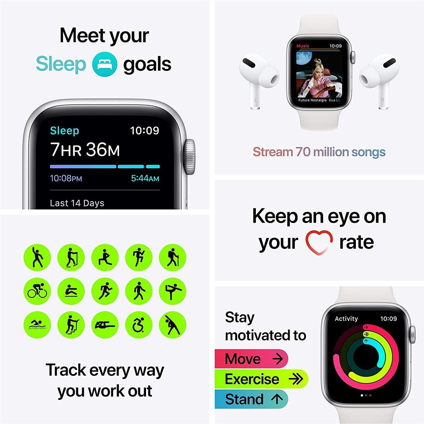 Apple Watch SE (1st Generation GPS) 44mm Silver Aluminum Case with Abyss Blue Sport Band - MKQ43LL/A