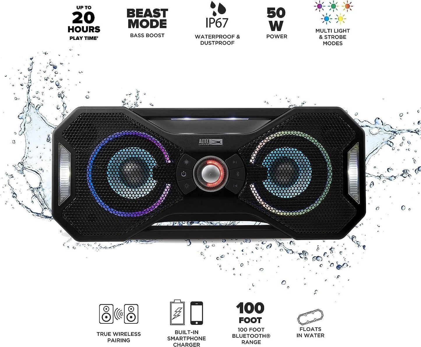 Altec Lansing Mix 2.0 Waterproof Bluetooth Speaker with Strong Bass - Steel Gray (New)