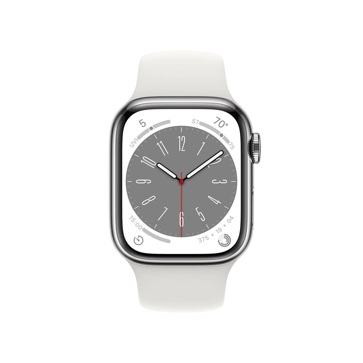 Apple Watch Series 8 GPS + Cellular 41mm Silver Stainless Steel Case with White Sport Band - M/L - MNV83LL/A
