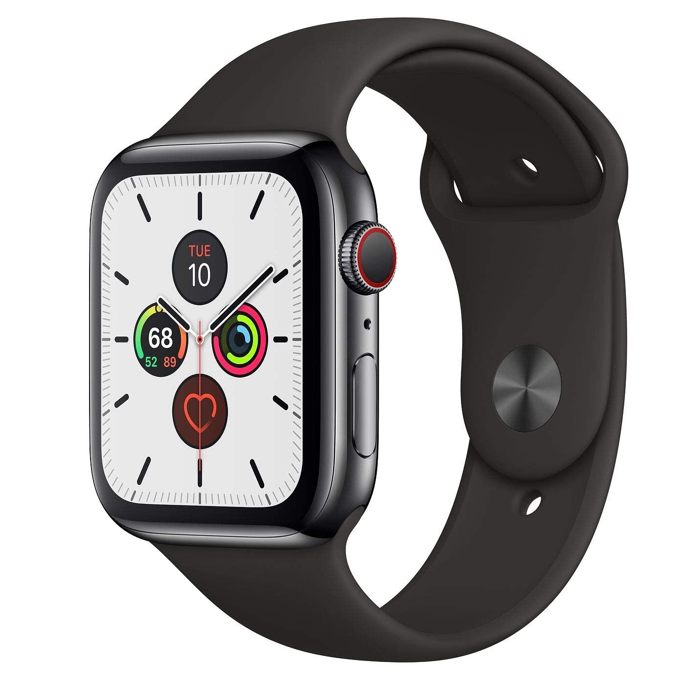 Apple Watch Series 5 GPS Cellular 44MM Space Black Stainless Steel Case, Black Sport Band - MWW72LL/A