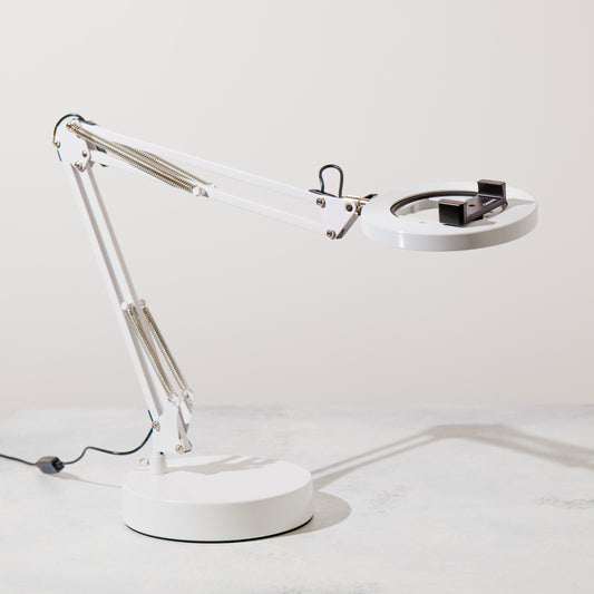 White Canvas Lamp with Weighted Matte Metal Base