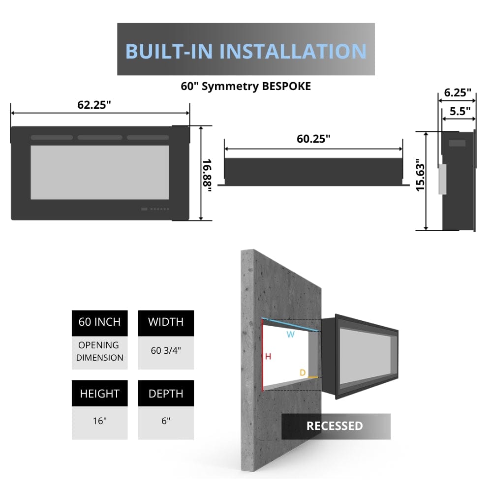 Amantii SYMMETRY Bespoke Built-In/Wall Mounted Smart Electric Fireplace with Sound