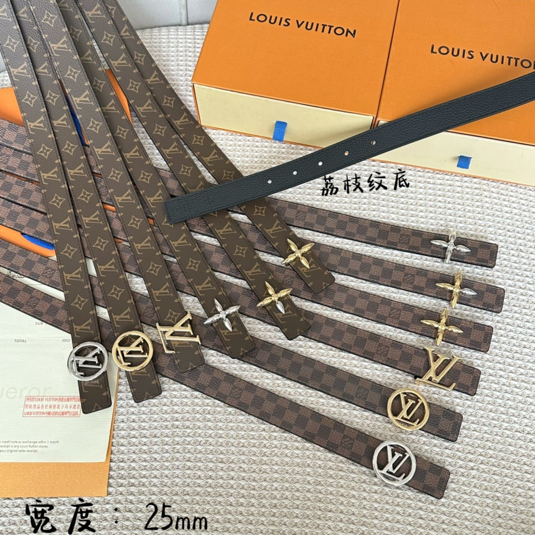 LV FLOWERGRAM 25 MM REVERSIBLE BELT IN BROWN DAMIER CALFSKIN GOLD MIX SILVER HARDWARE