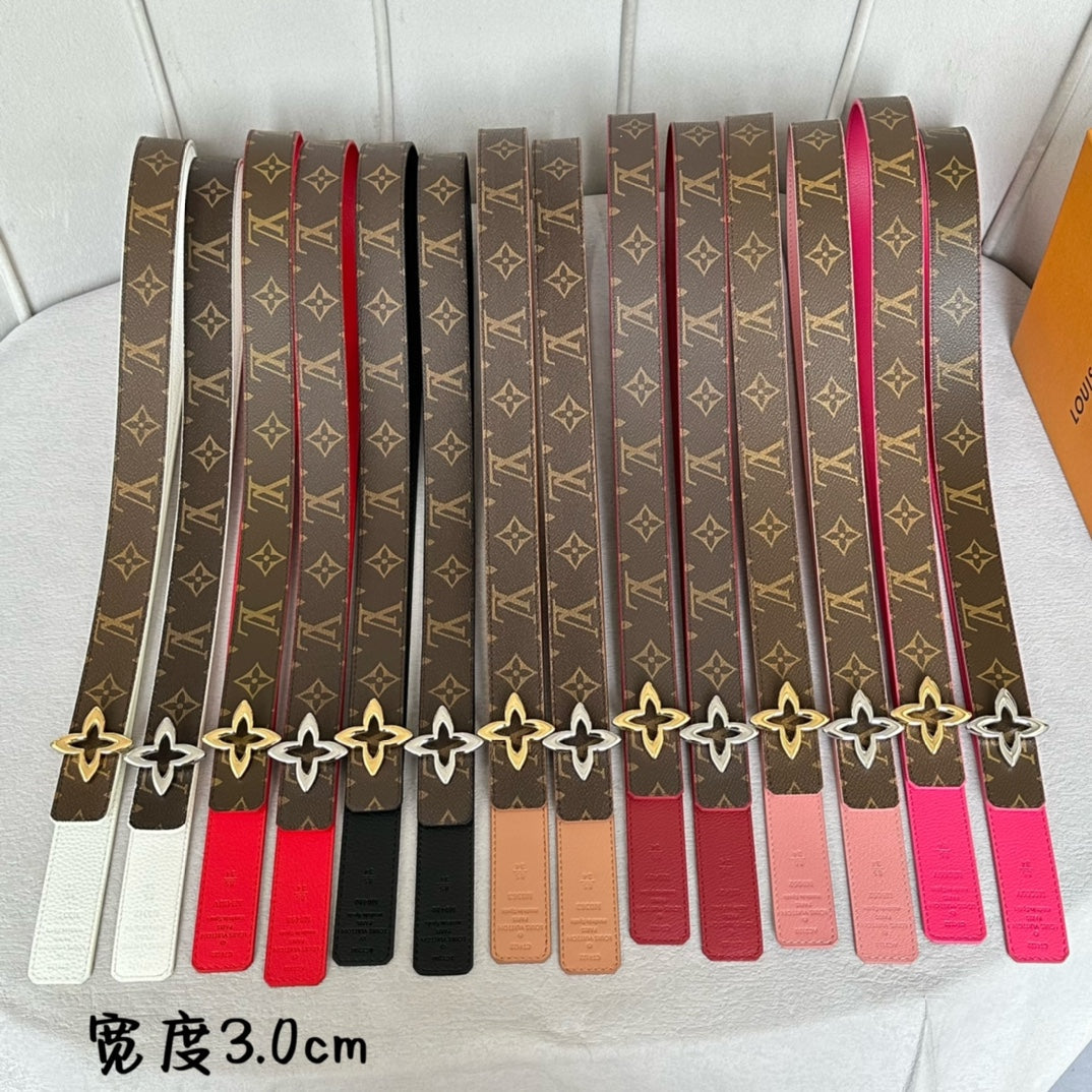 LV  MINI FLOWERGRAM 30MM REVERSIBLE BELT IN BLACK CALFSKIN SILVER HARDWARE